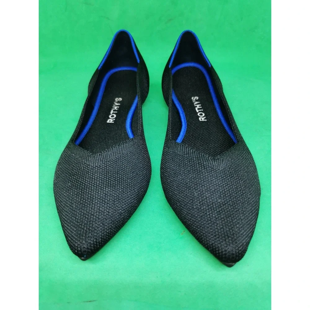Rothy's The Point Flats Womens Slip On Black Blue Knit Pointed Toe Size 9.5